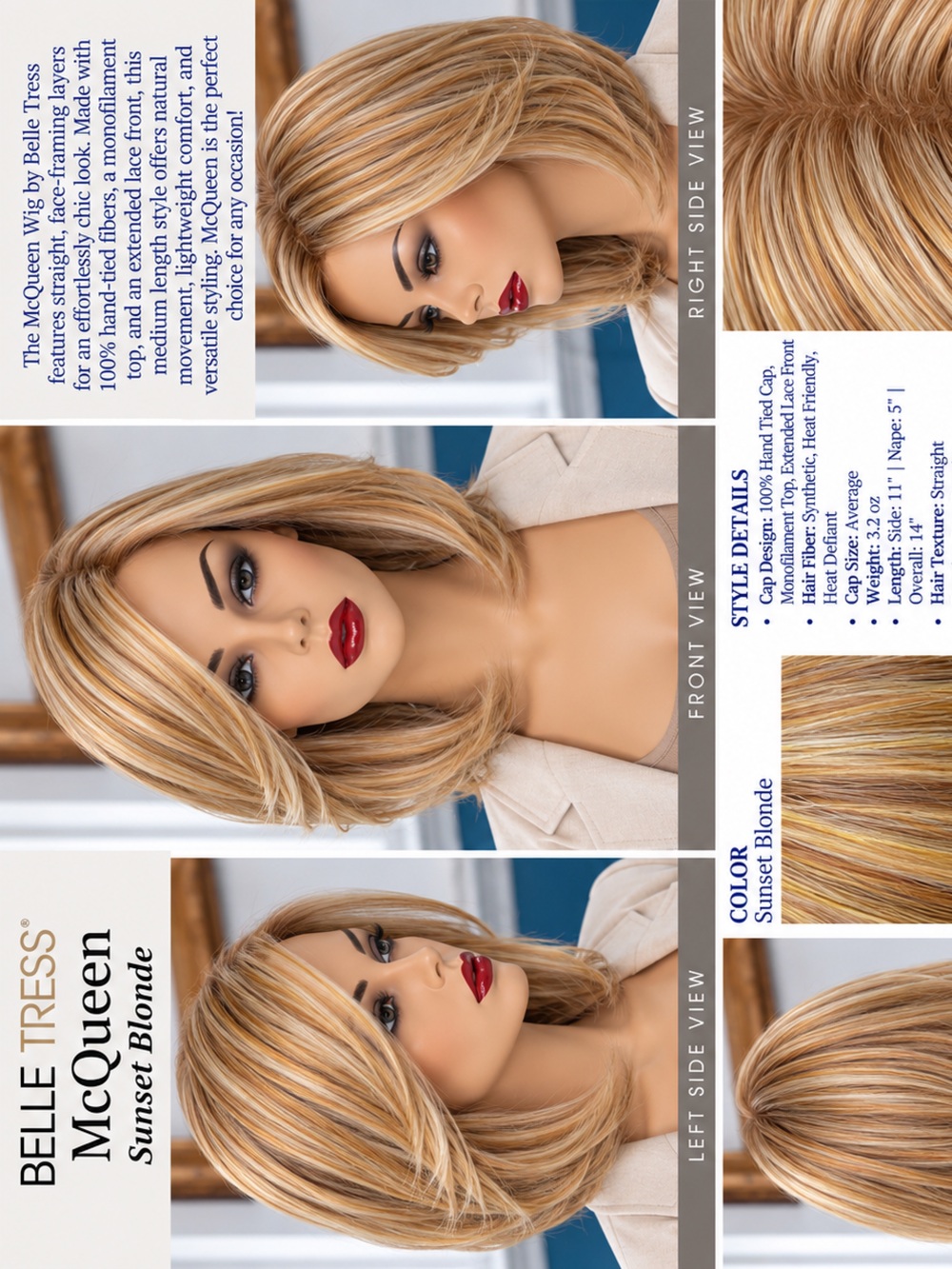 McQueen in Sunset Blonde by Belle Tress LUXE Collection-100% hand tied